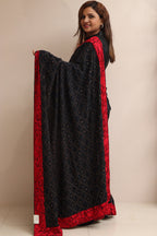 Black And Red Hand Embroidered Parsi Gara Border Crepe Flower Design Saree - Luxurion World