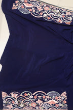 Blue Hand Embroidered Parsi Gara Crepe Flower And Bird Design Saree - Luxurion World