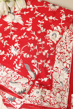 Red Hand Embroidered Parsi Gara Georgette Flower Design Saree - Luxurion World