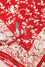 Red Hand Embroidered Parsi Gara Georgette Flower Design Saree - Luxurion World