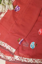 Dark Peach Hand Embroidered Parsi Gara Georgette Flower Design Saree - Luxurion World