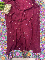 Elegant Maroon Hand Embroidered Parsi Gara Crepe Flower Design Saree - Luxurion World