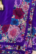Elegant Purple Hand Embroidered Parsi Gara Crepe Flower Design Saree - Luxurion World