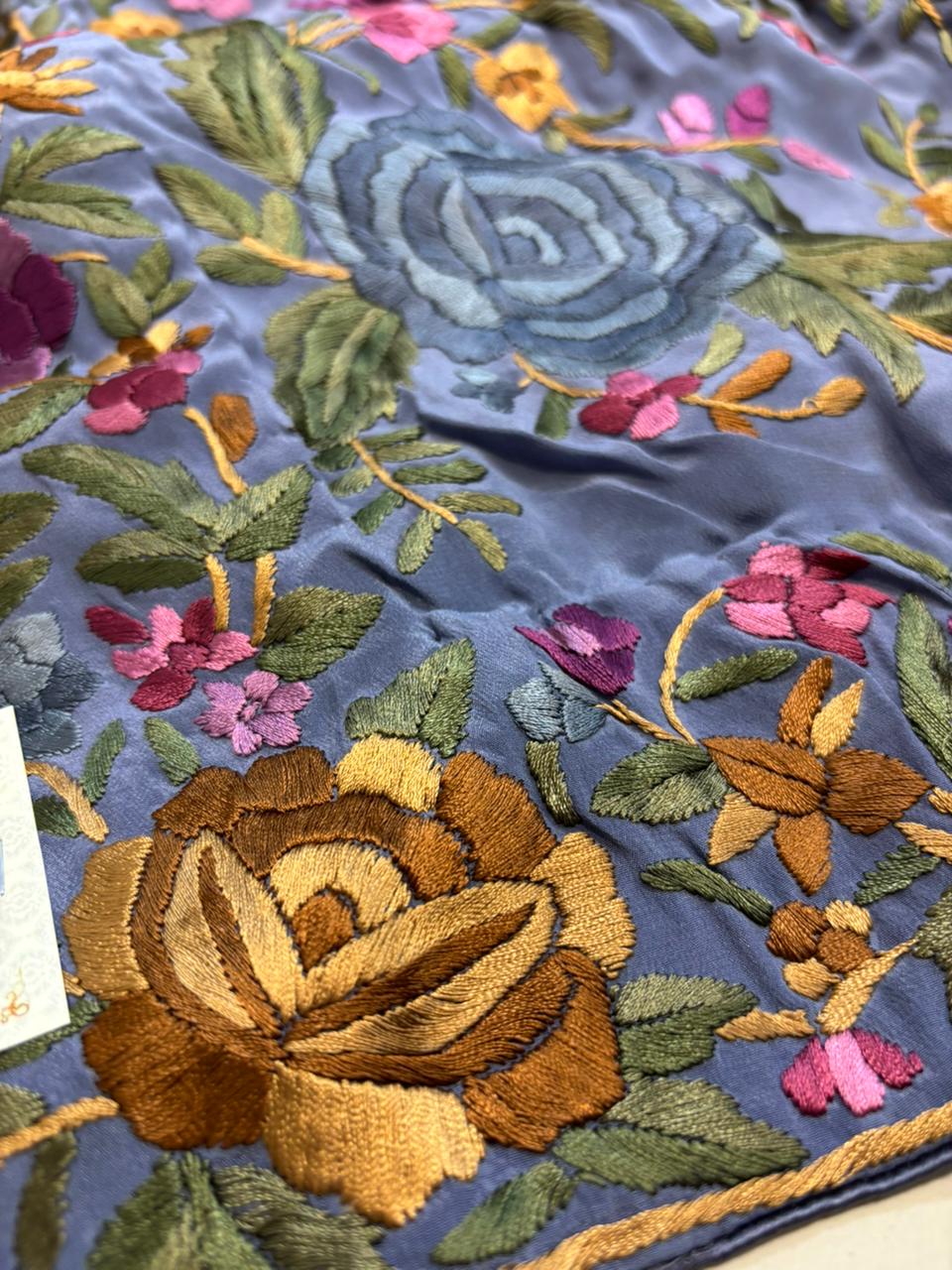 Exquisite Grey Hand Embroidered Parsi Gara Crepe Flower Design Saree - Luxurion World