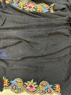 Exquisite Black Hand Embroidered Parsi Gara Crepe Flower And Bird Design Saree - Luxurion World
