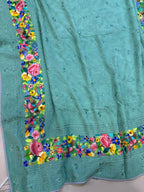 Exquisite Green Hand Embroidered Parsi Gara Georgette Flower Design Saree - Luxurion World