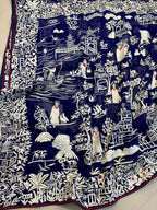 Blue Hand Embroidered Parsi Gara Georgette Cheena Cheeni Design Saree - Luxurion World