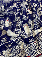 Blue Hand Embroidered Parsi Gara Georgette Cheena Cheeni Design Saree - Luxurion World
