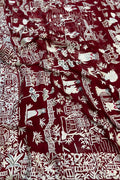 Red Hand Embroidered Parsi Gara Georgette Cheena Cheeni Design Saree - Luxurion World