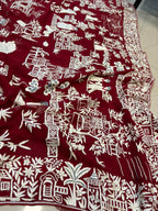 Red Hand Embroidered Parsi Gara Georgette Cheena Cheeni Design Saree - Luxurion World