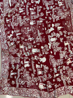 Red Hand Embroidered Parsi Gara Georgette Cheena Cheeni Design Saree - Luxurion World