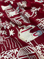 Red Hand Embroidered Parsi Gara Georgette Cheena Cheeni Design Saree - Luxurion World