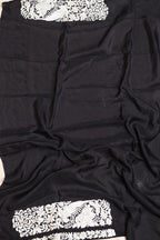 Black Hand Embroidered Parsi Gara Pure Silk Flower Design Saree - Luxurion World