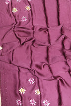 Pink Embroidered Parsi Gara Pure Satin Crepe Flower Design Saree - Luxurion World
