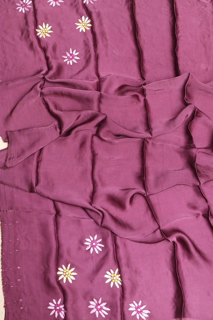 Pink Embroidered Parsi Gara Pure Satin Crepe Flower Design Saree - Luxurion World