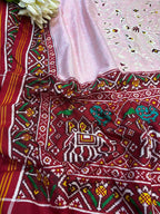 Pink Handloom Double Ikat Patan Patola Pure Silk Saree With Hand Parsi Work - Luxurion World