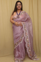 Stylish Purple Trendy Organza Tissue Embroidered Saree - Luxurion World