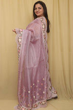 Stylish Purple Trendy Organza Tissue Embroidered Saree - Luxurion World
