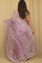 Stylish Purple Trendy Organza Tissue Embroidered Saree - Luxurion World