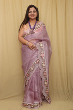 Stylish Purple Trendy Organza Tissue Embroidered Saree - Luxurion World