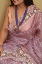 Stylish Purple Trendy Organza Tissue Embroidered Saree - Luxurion World