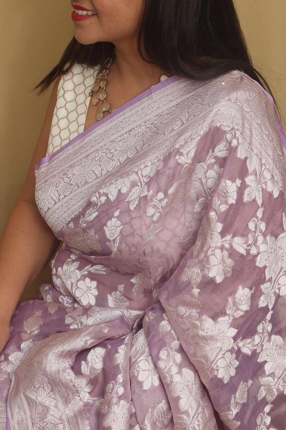 Elegant Banarasi Purple Tissue Georgette Saree - Luxurion World