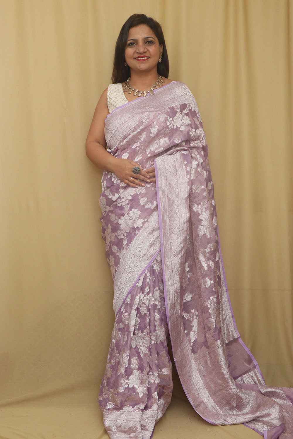 Elegant Banarasi Purple Tissue Georgette Saree - Luxurion World