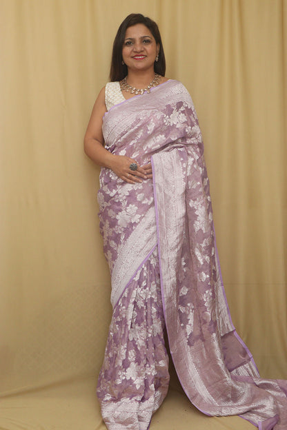 Elegant Banarasi Purple Tissue Georgette Saree - Luxurion World