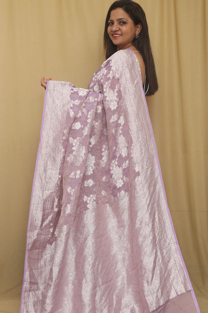 Elegant Banarasi Purple Tissue Georgette Saree - Luxurion World