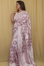 Elegant Banarasi Purple Tissue Georgette Saree - Luxurion World