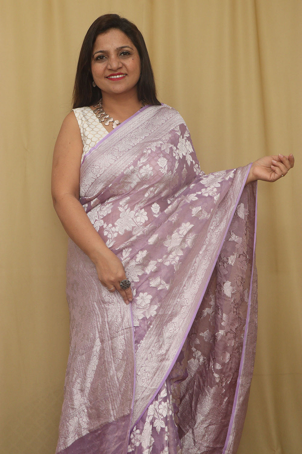 Elegant Banarasi Purple Tissue Georgette Saree - Luxurion World