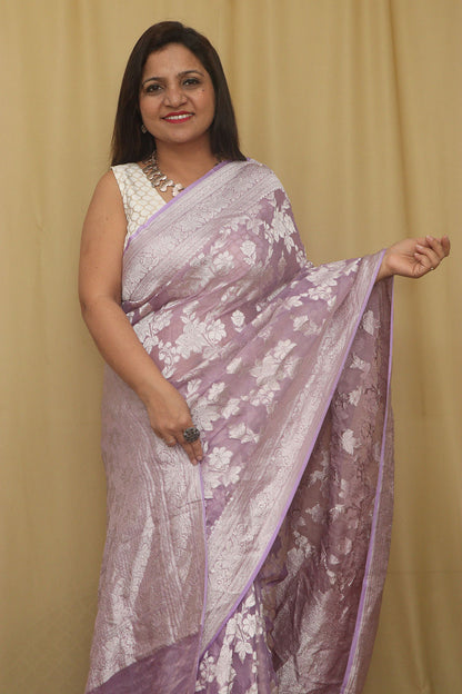 Elegant Banarasi Purple Tissue Georgette Saree - Luxurion World