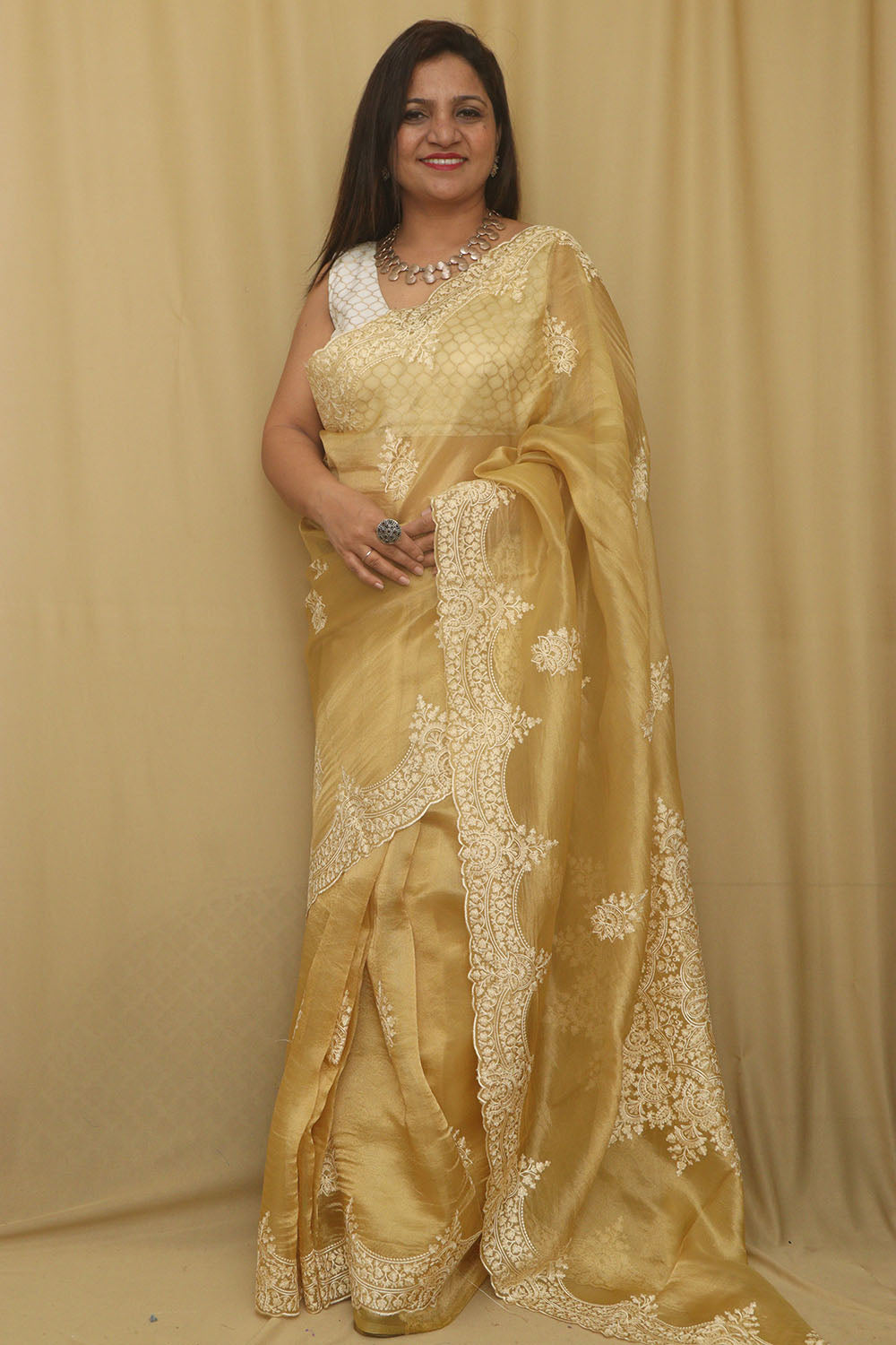 Yellow Trendy Banarasi Tissue Organza Embroidered Saree - Luxurion World