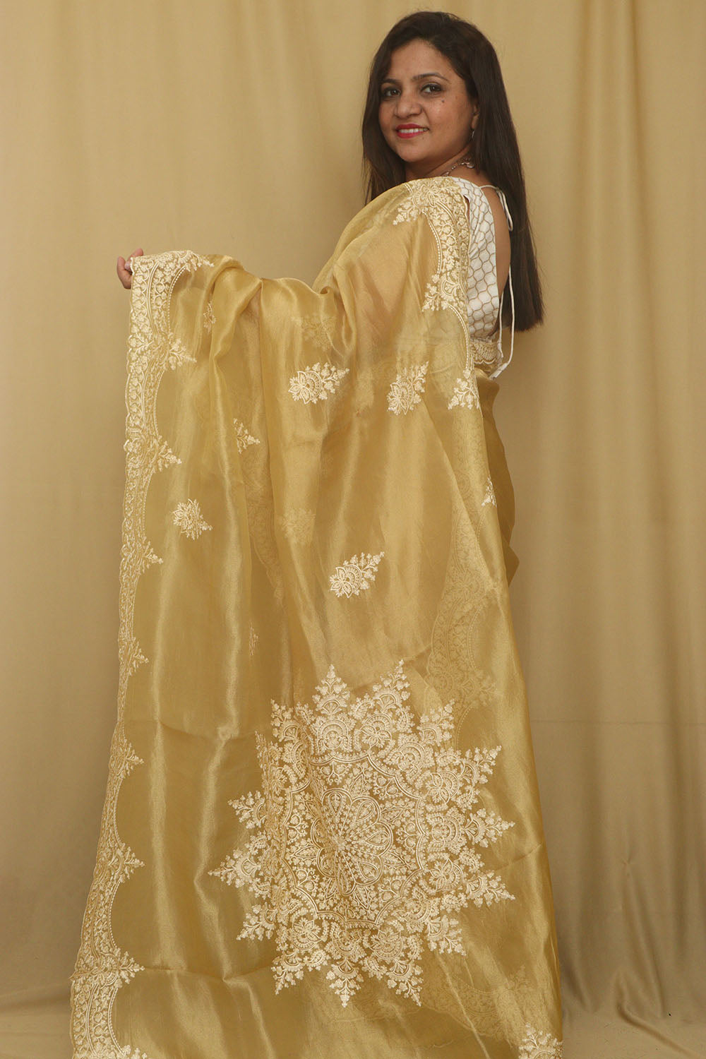 Yellow Trendy Banarasi Tissue Organza Embroidered Saree - Luxurion World