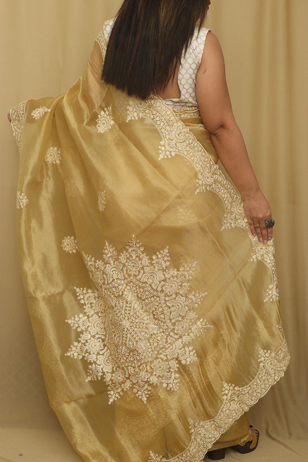 Yellow Trendy Banarasi Tissue Organza Embroidered Saree - Luxurion World