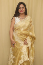 Yellow Trendy Banarasi Tissue Organza Embroidered Saree - Luxurion World