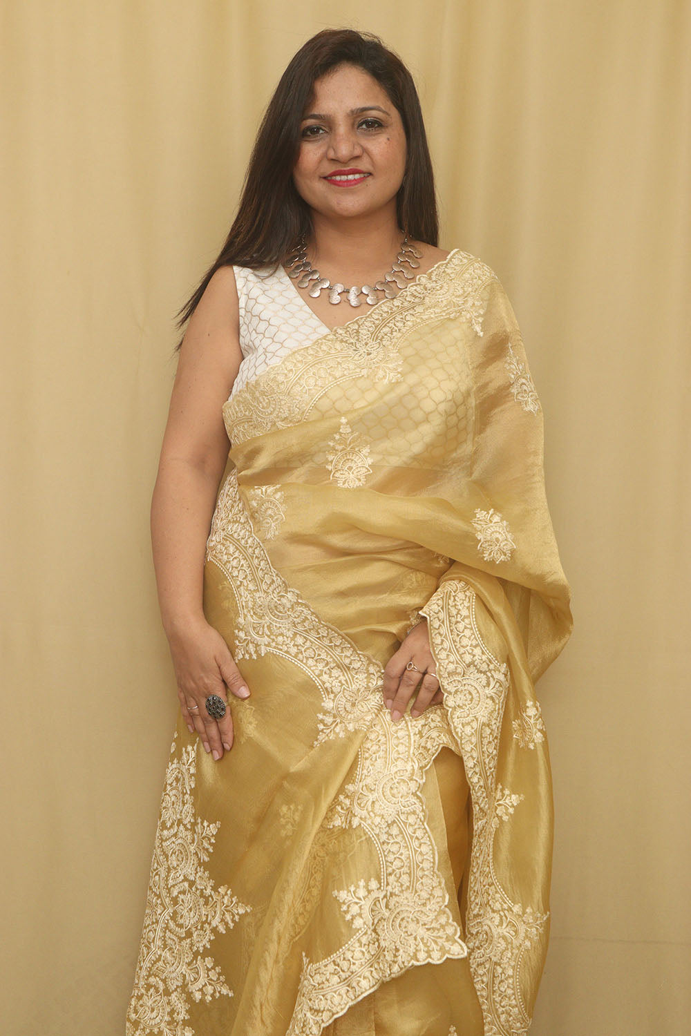 Yellow Trendy Banarasi Tissue Organza Embroidered Saree - Luxurion World