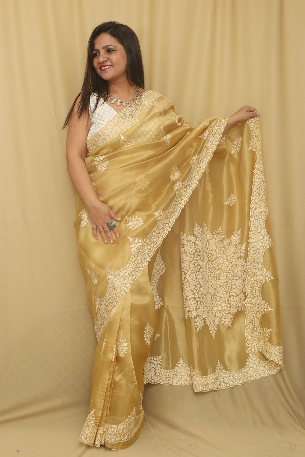 Yellow Trendy Banarasi Tissue Organza Embroidered Saree - Luxurion World