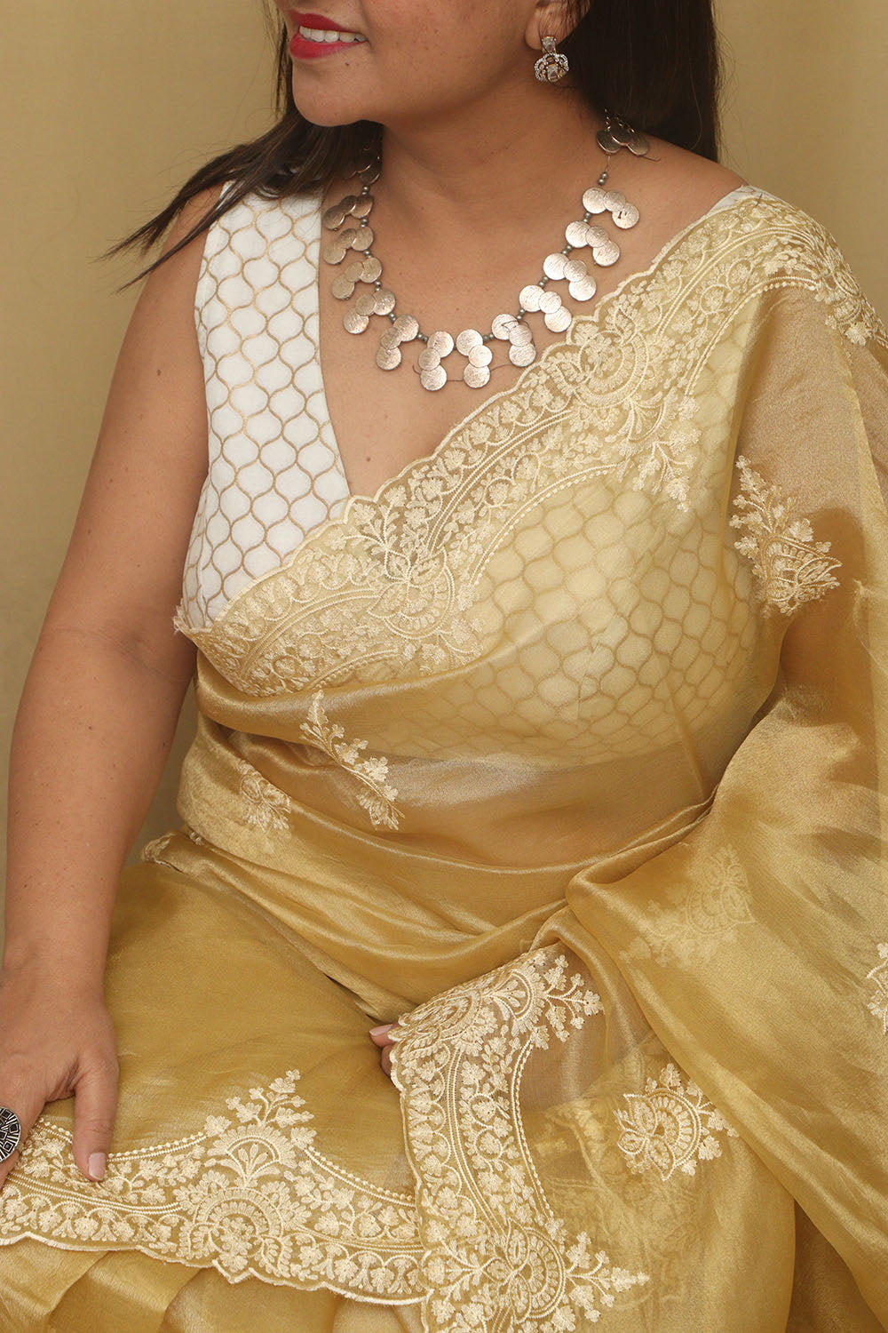 Yellow Trendy Banarasi Tissue Organza Embroidered Saree - Luxurion World