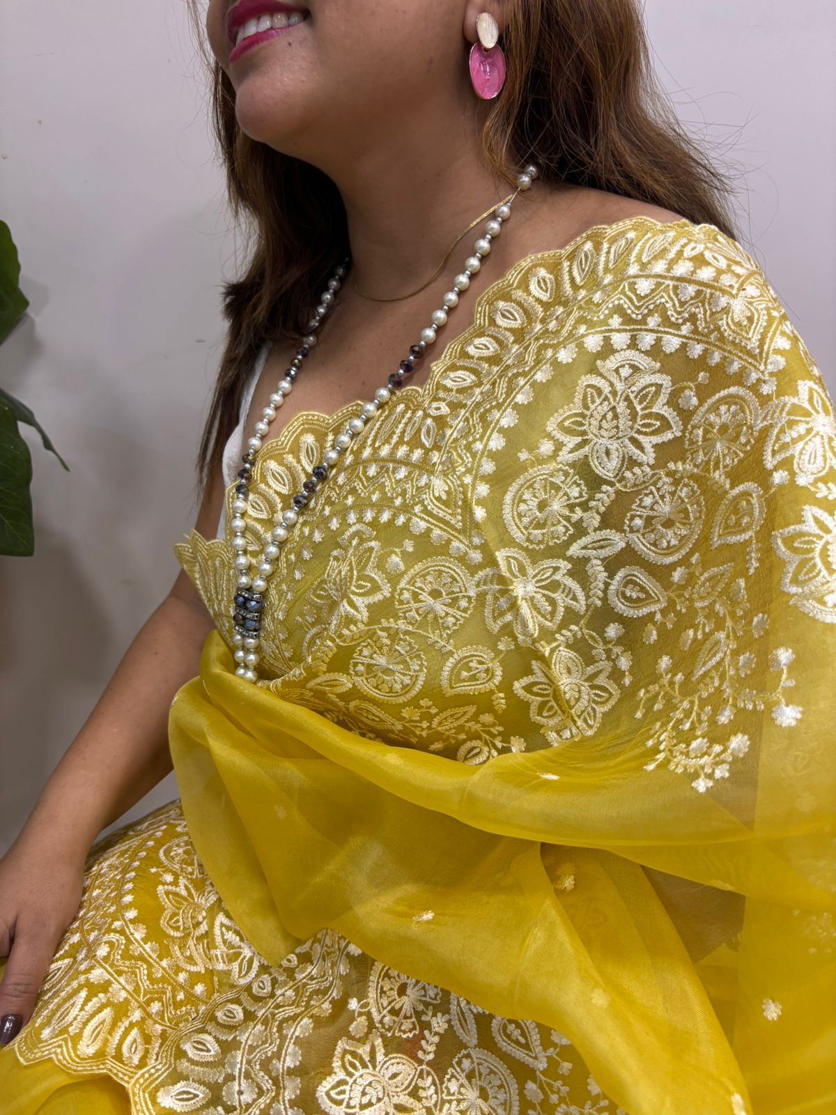 Yellow Trendy Pure Organza Silk Embroidered Saree - Luxurion World