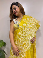 Yellow Trendy Pure Organza Silk Embroidered Saree - Luxurion World
