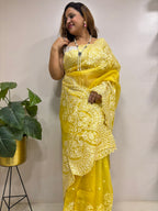 Yellow Trendy Pure Organza Silk Embroidered Saree - Luxurion World