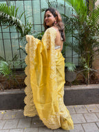Yellow Trendy Pure Organza Silk Embroidered Saree - Luxurion World