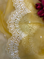 Yellow Trendy Pure Organza Silk Embroidered Saree - Luxurion World
