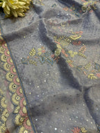 Powder Blue Hand Work Cutdana And Sequins Work Pure Organza Trendy Saree With Heavy Work Crepe Blouse - Luxurion World