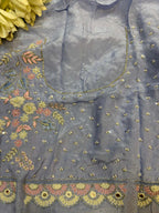 Powder Blue Hand Work Cutdana And Sequins Work Pure Organza Trendy Saree With Heavy Work Crepe Blouse - Luxurion World