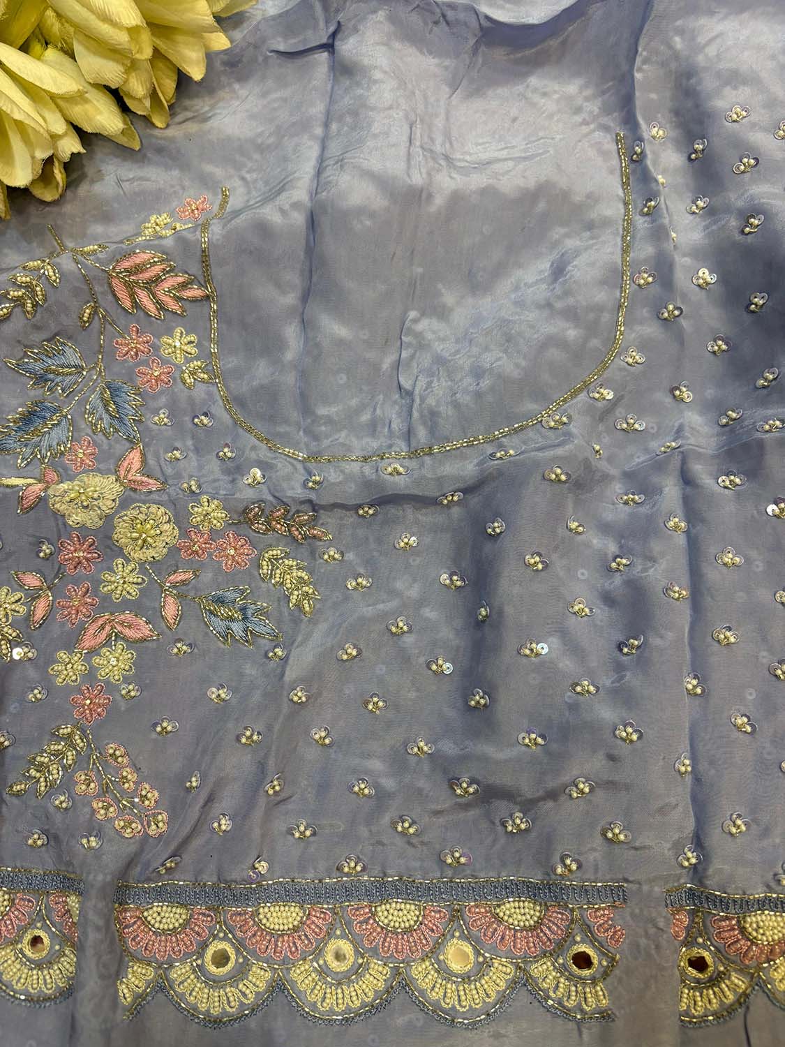 Powder Blue Hand Work Cutdana And Sequins Work Pure Organza Trendy Saree With Heavy Work Crepe Blouse - Luxurion World