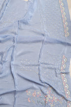 Powder Blue Hand Work Cutdana And Sequins Work Pure Organza Trendy Saree With Heavy Work Crepe Blouse - Luxurion World