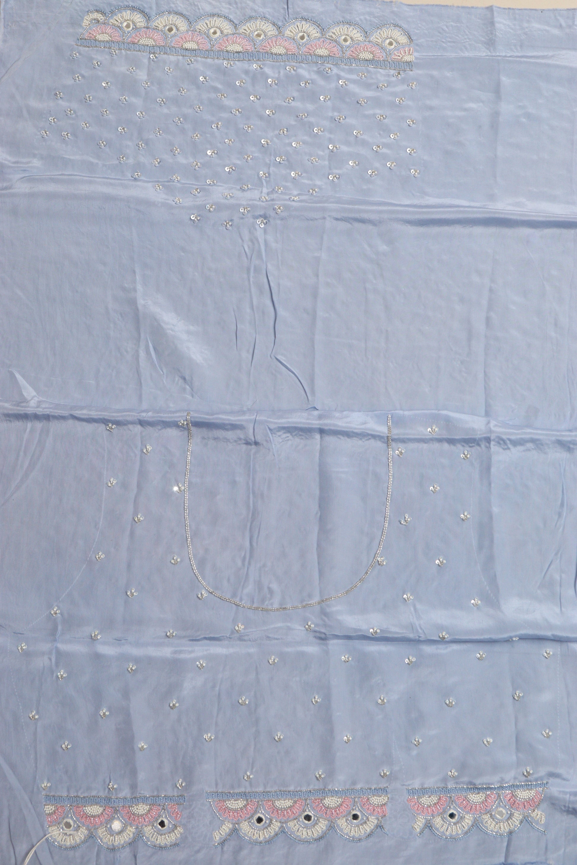 Powder Blue Hand Work Cutdana And Sequins Work Pure Organza Trendy Saree With Heavy Work Crepe Blouse - Luxurion World