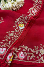 Red Hand Zardozi Work Pure Organza Trendy Saree With Heavy Work Crepe Blouse - Luxurion World